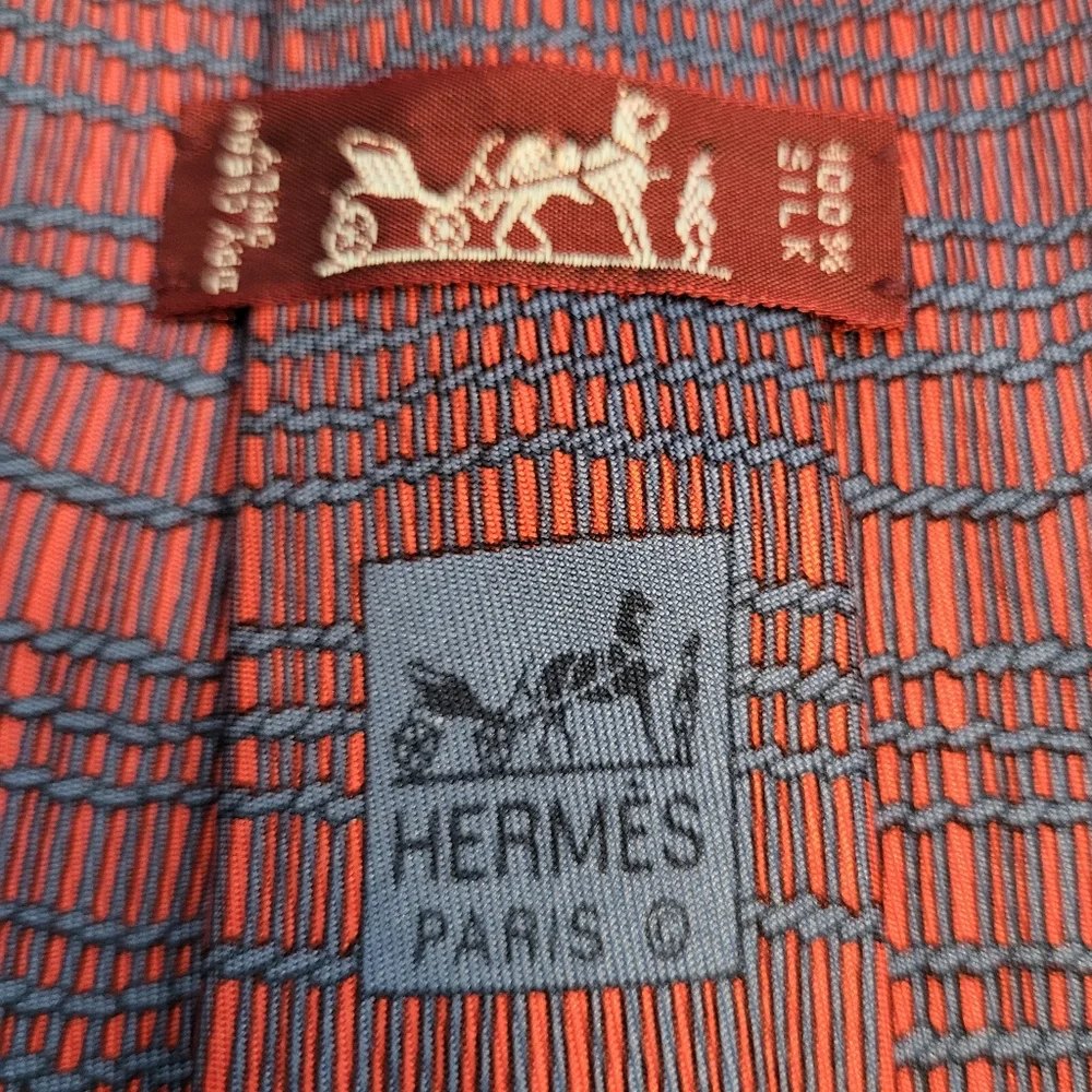 Hermes Red and Blue 100% Silk Men's Tie